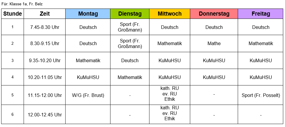 Stundenplan 1a